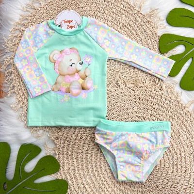 Blusa com Proteção UV50+ e Calcinha Ursinha